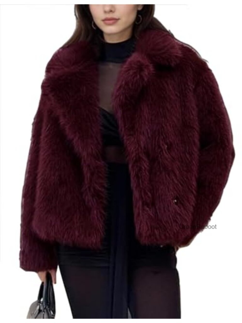 Faux Fur Coat Lapel Winter Jacket Fluffy Shaggy Short Coat with Pockets